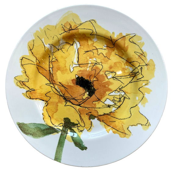 Royal Stafford YELLOW POPPY  Porcelain Dinner Plates 11in Set of 4 England New - Picture 1 of 10